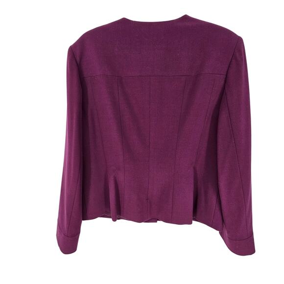 VTG  Kasper Plum Purple Button Front Collarless Blazer Jacket 14 Old Money - Picture 2 of 8